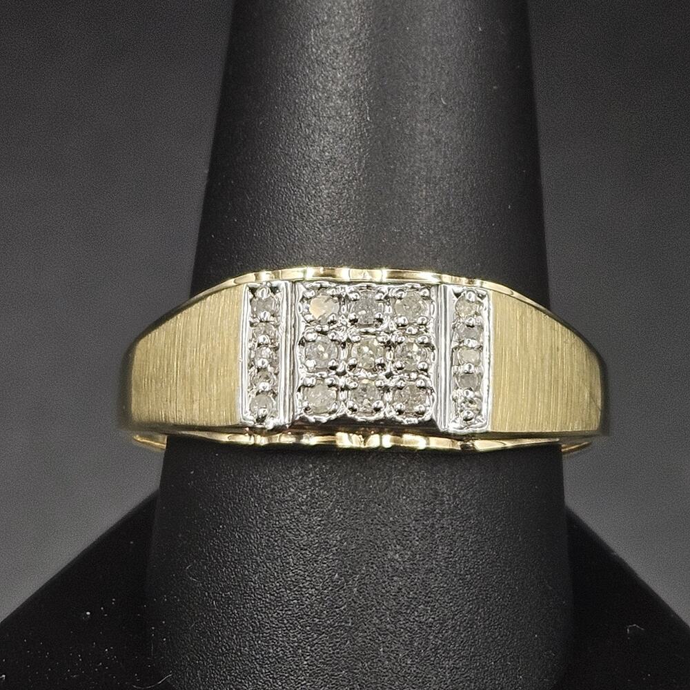 Mens 10K Gold Diamond Ring Size 16 Yellow Gold Cluster Band 2.9g Real Gold